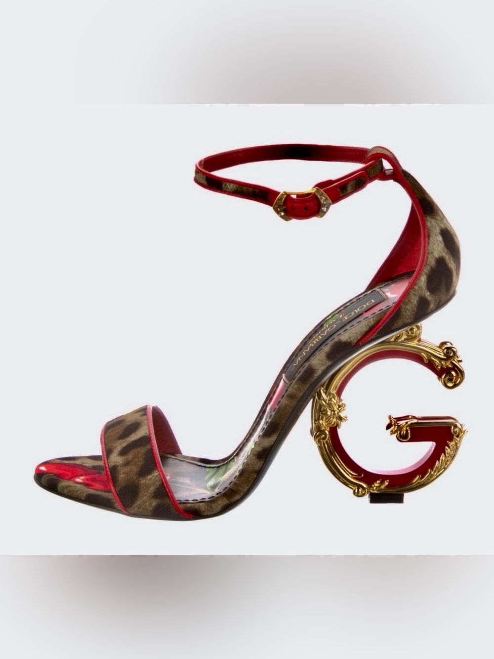 Dolce & Gabbana Red Leopard-Print Ankle-Strap Sandal
